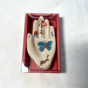 Decorative Hand-Shaped Ceramic Trinket Tray with Butterfly Design